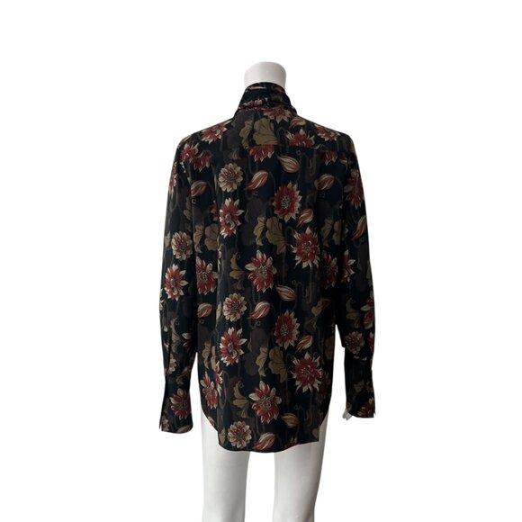 Salvatore Ferragamo Black Floral Pussy Bow Silk Button Blouse size IT 40/4 - Picture 5 of 9